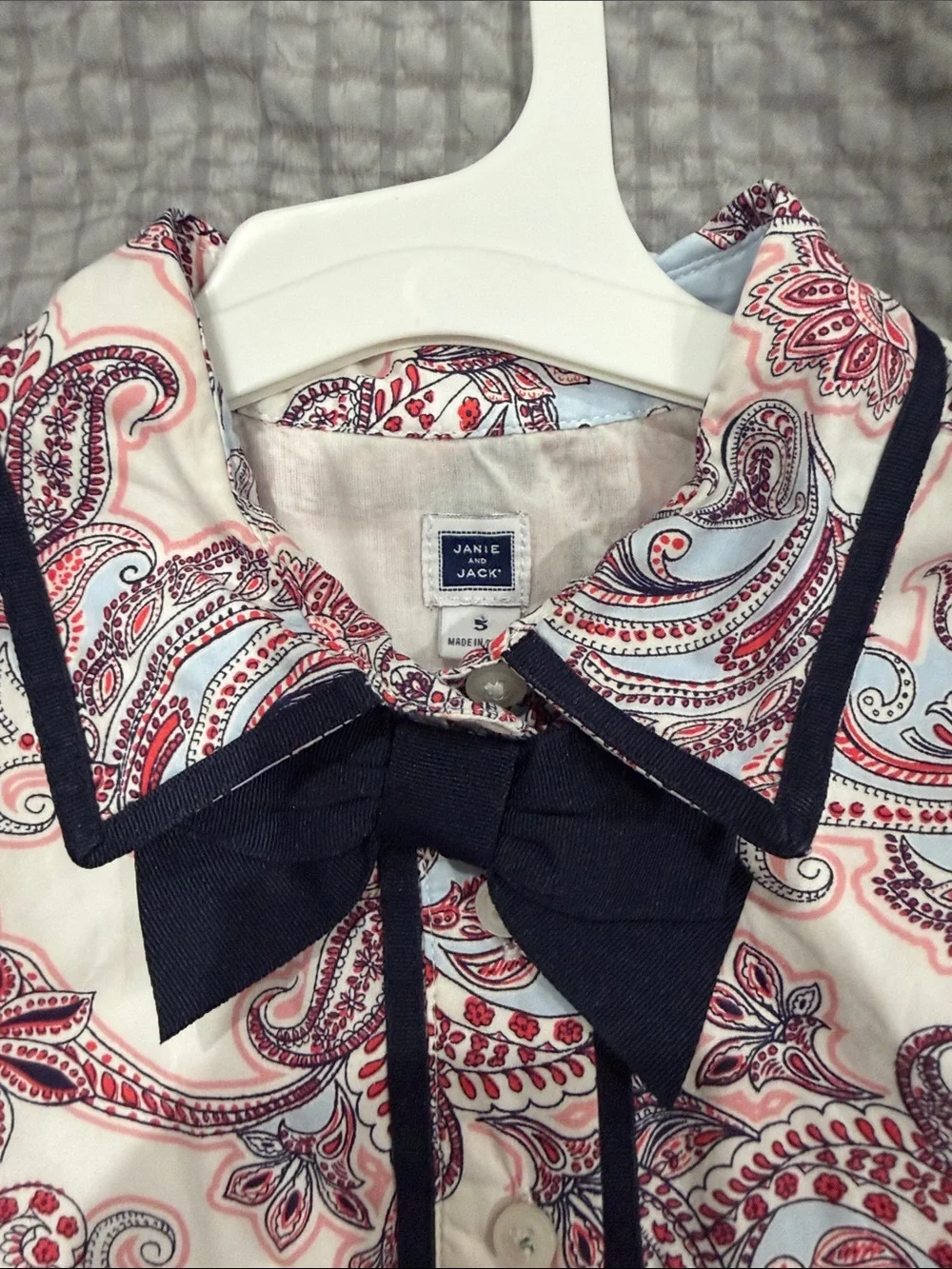 Janie and Jack Pink and Light Blue Paisley Bow-Front dress